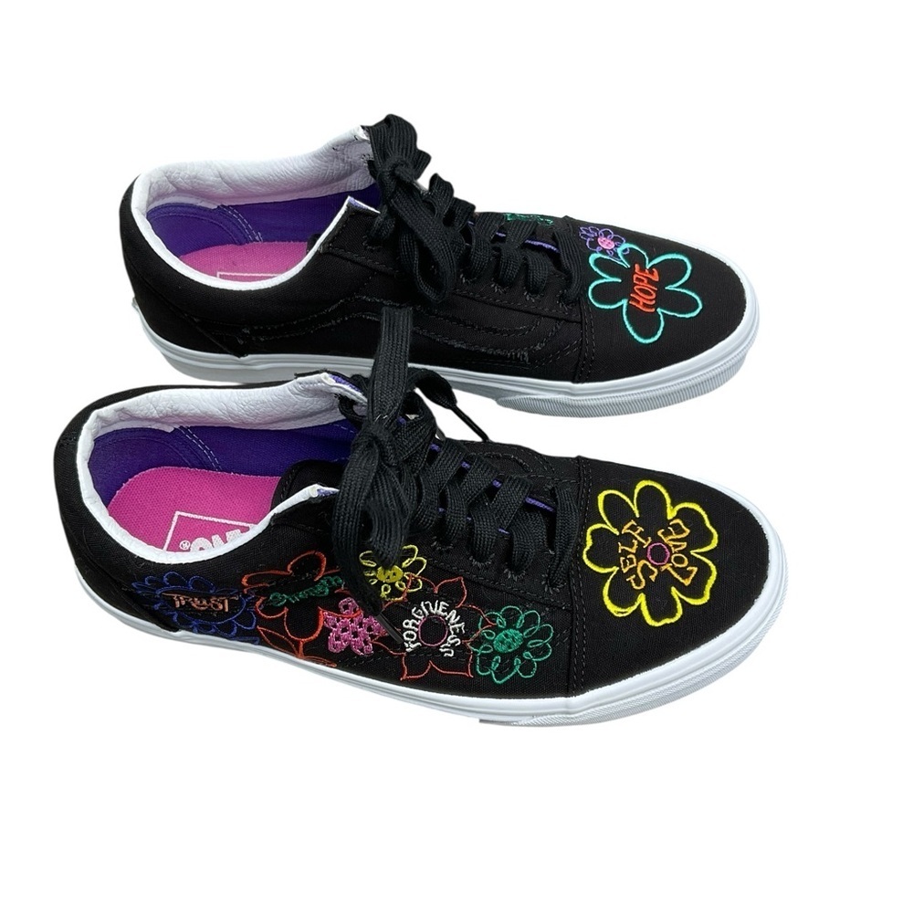 Vans Old Skool Black Floral Embroidered Sneakers – Positive Message Collection 9 - Picture 3 of 7